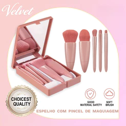 KIT3/5/10 Mini Espelho De Maquiagem Portátil Com 5 Pcs Pincéis De Maquiagem Lupa Mão Segurar Bolso Dobrável