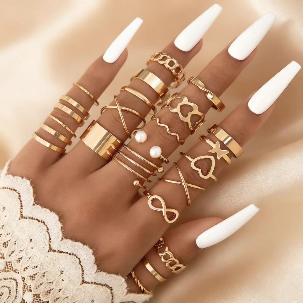 Conjunto De 22 Pçs De Anéis De Borboleta Conjunto De Anéis De Junta Aberta 22pçs Conjunto De Anel De Ouro e Prata em Oferta na Shopee