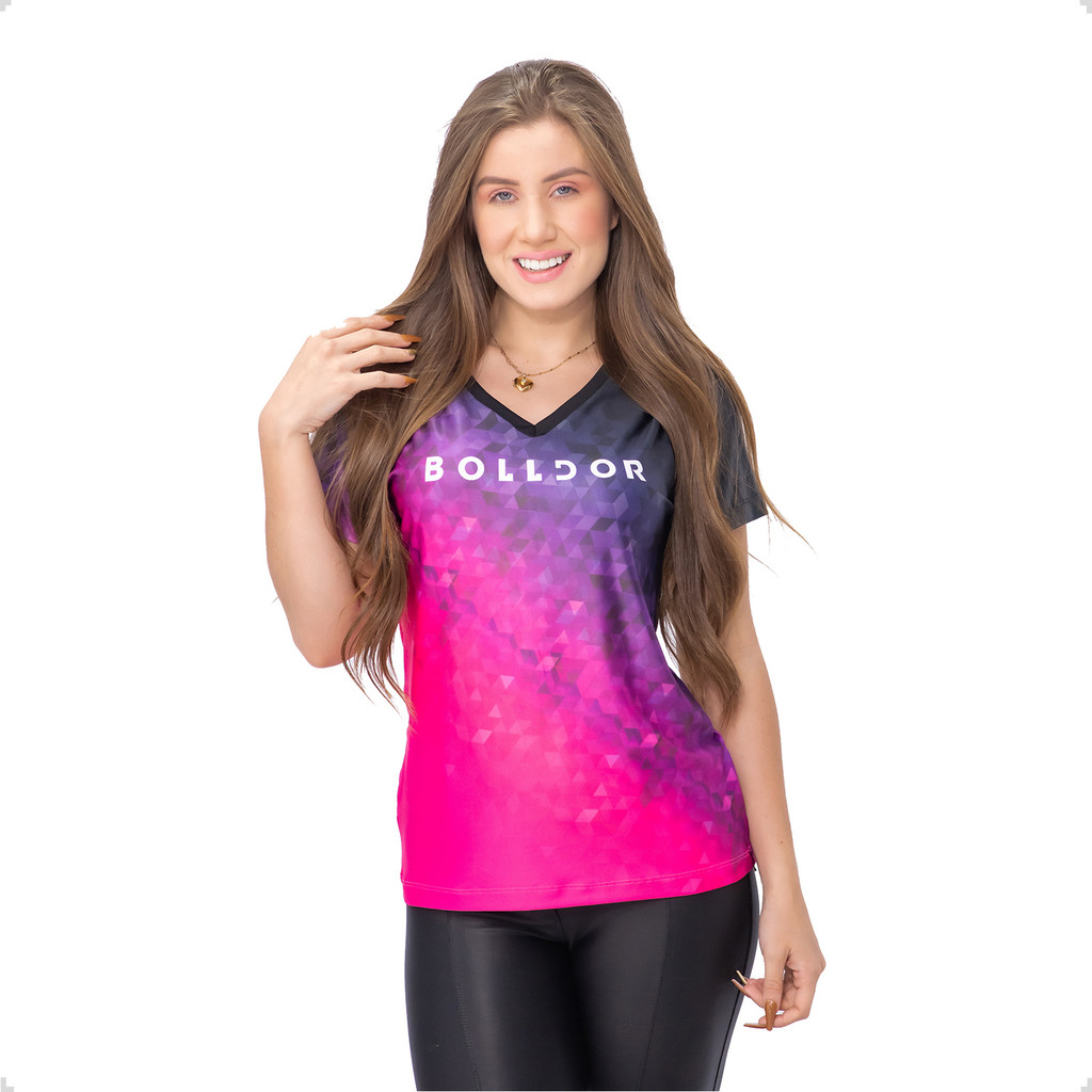 Camisa Dry Fit Feminina Esportiva Gola V Com Proteção Uv B24 Blusa Academia Feminina