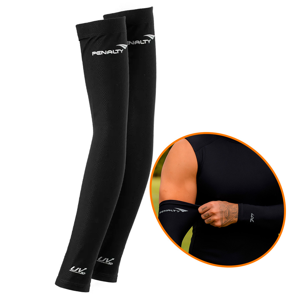 Manguito Preto Par Proteção Solar UV FPS 50 Mangote Ciclismo Esporte Corrida Unissex Penalty