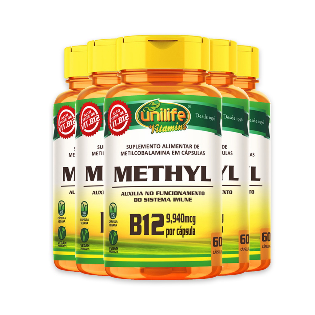 Kit 5 Vitamina B12 Methyl Unilife Vegano 60 cápsulas