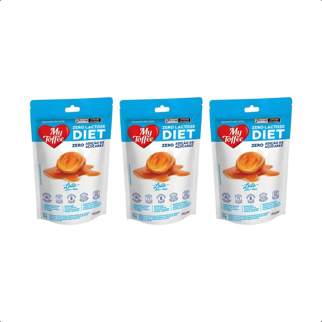 3 Pacotes Bala Diet Zero Lactose S/glútem Leite Mytoffee 52g
