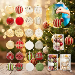 Kit 16 Bolas Enfeites de Natal Decoração para Árvore Natalina Bolinha Champanhe Loja Pisca Pisca LED