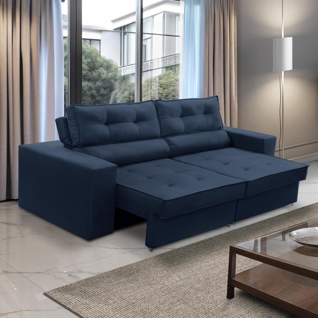 Sofá Retrátil e Reclinável 2 lugares 1,90m com Molas Mirela Suede Azul Adonai Estofados em Oferta na Shopee
