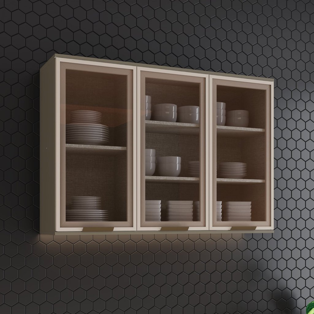 Armário Aéreo 3 Portas com Vidro Connect  Duna em Oferta na Shopee