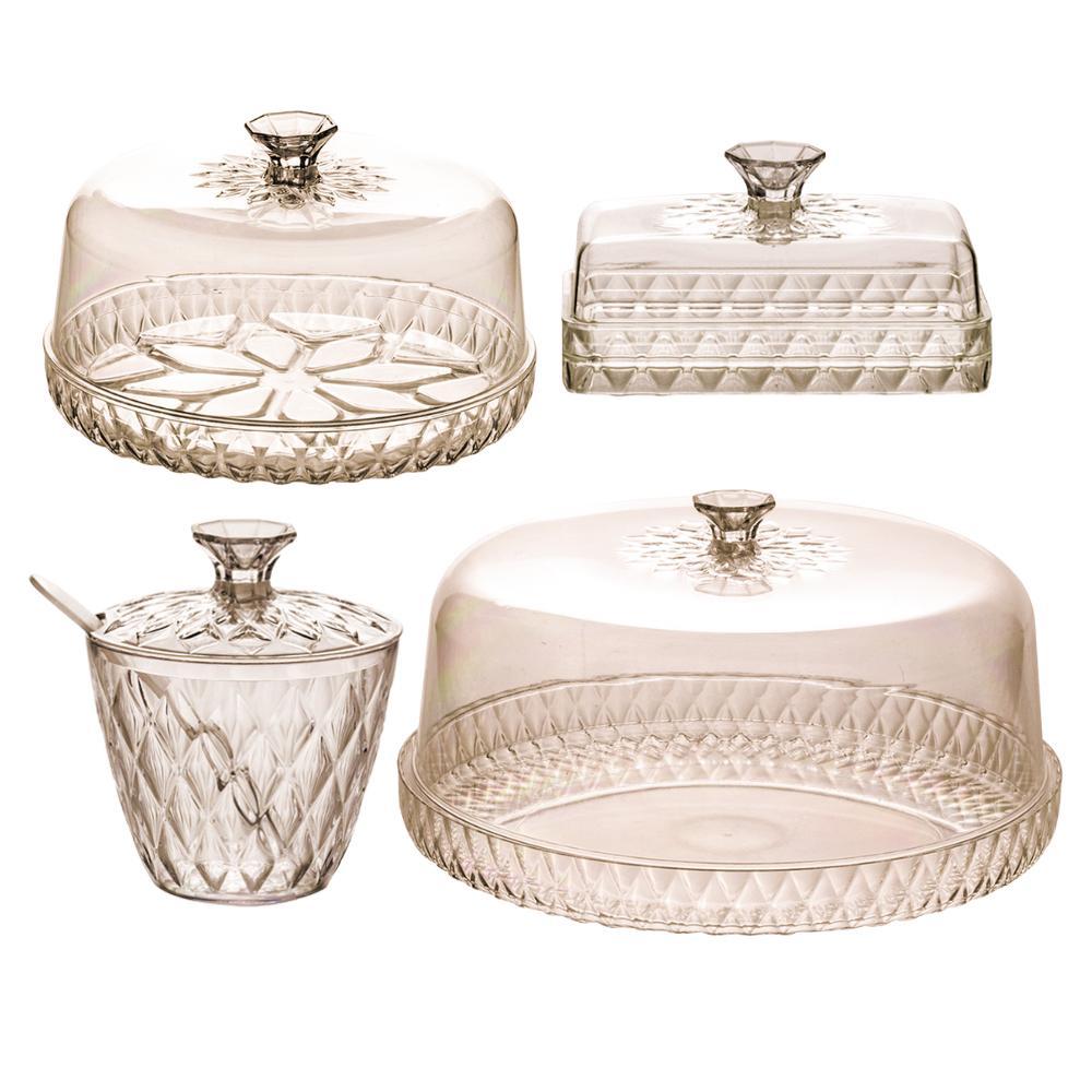 Kit Mesa Posta Boleira Açucareiro Queijeira Manteigueira Citrino Glamour 4 Peças Plasútil em Oferta na Shopee