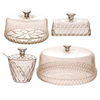 Kit Mesa Posta Boleira Açucareiro Queijeira Manteigueira Citrino Glamour 4 Peças Plasútil em Oferta na Shopee