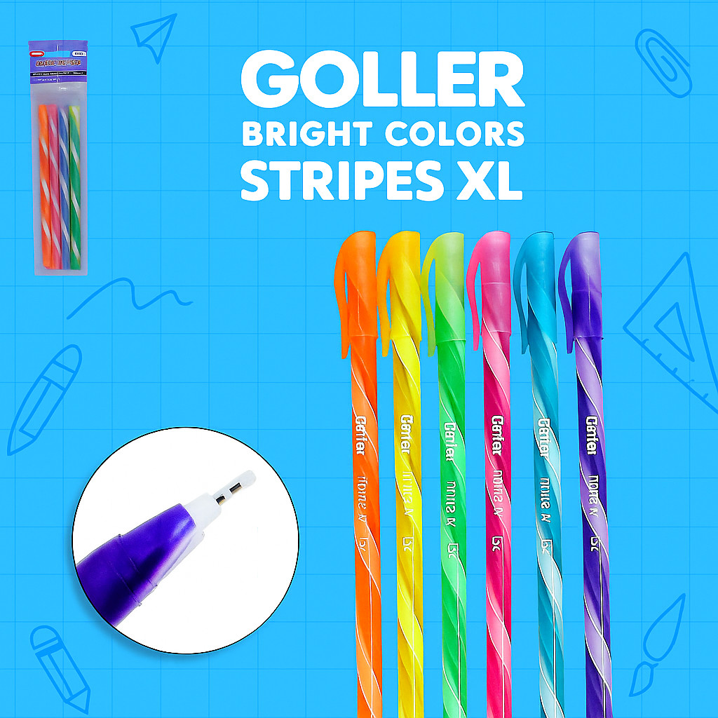 Caneta Esferográfica Stripes XL Bright Colors 0.7mm Escrita Média Kit com 6 Peças