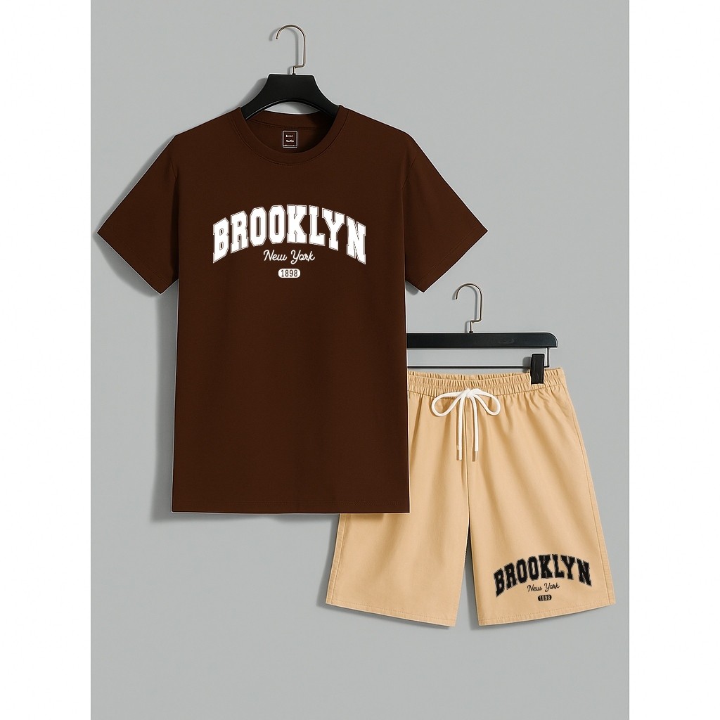Conjunto Camiseta 30.1 + Short Tactel Estampado Brooklyn Kit 2 Peças