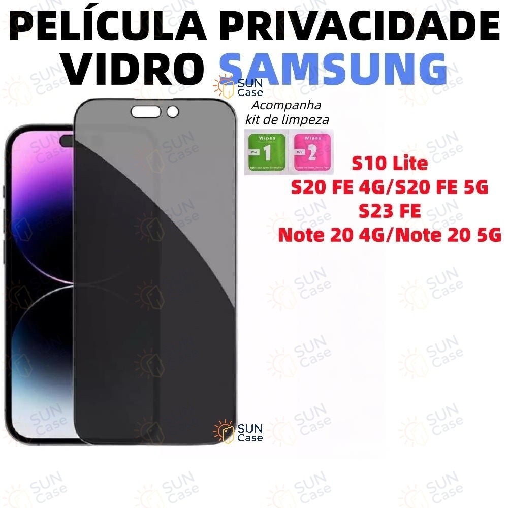 Película Para Samsung Galaxy S20 S23 S10 Note 20 Lite 4G 5G Macia Protetor Privacidade Anti Spy Tela Vidro FKM