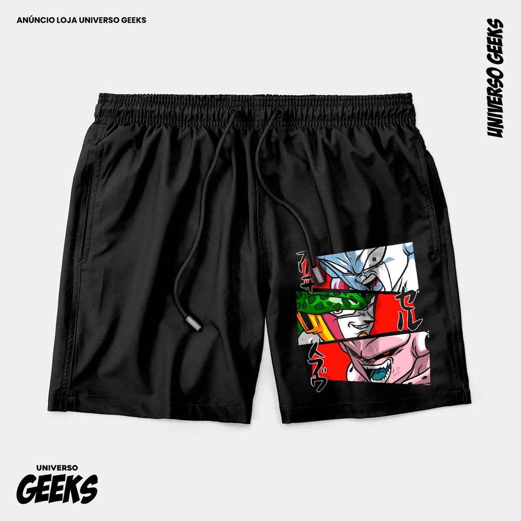 Bermuda Tactel Dragon Ball Z Freeza Cell Buu Vilões Short Confortável Com Elastano Ideal Lazer Treino Esportes Praia