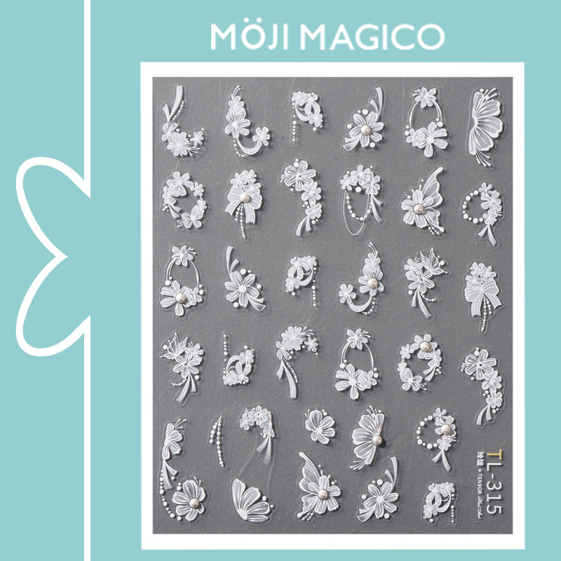 Jasmine temporada branco pequena flor ponto pérola Manicure adesivo à prova dwaterproof água adesivo decorativo decalque