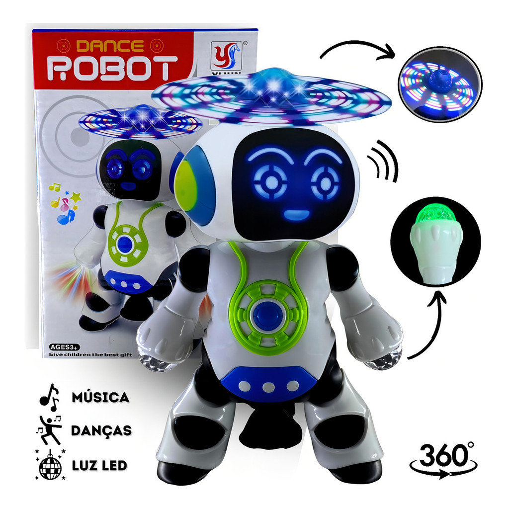 Robô Dançarino 3D Gira 360 Brinquedo Musical Led Dança Anda