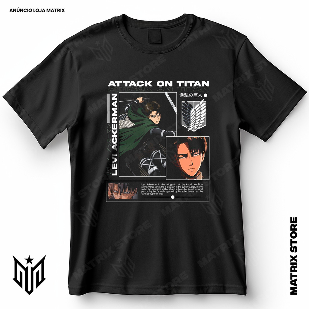 Camisa Levi Ackerman Attack on Titan Shingeki no Kyojin Blusa Camiseta de Animes 100% Algodão em Oferta na Shopee