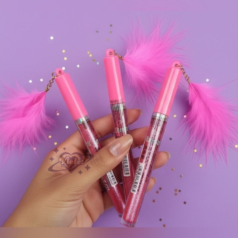 Kit Com 12 Unidades Gloss Labial Com Glitter Bobbi Rara Com Pingente De Pena Super Fofo | Brilho Labial