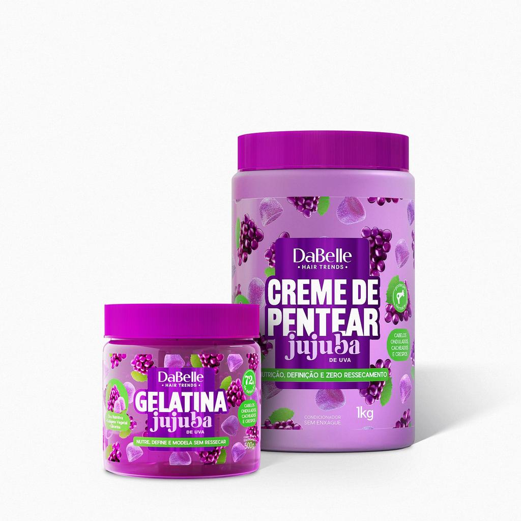Kit Jujuba Uva Creme de Pentear e Gelatina Dabelle Hair em Oferta na Shopee