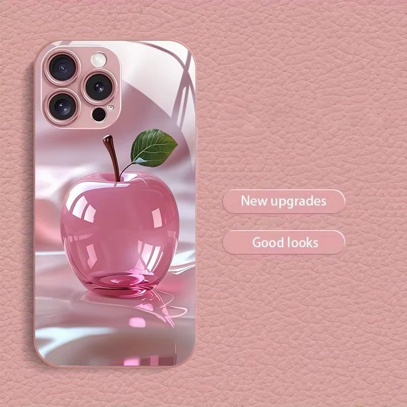 Cristal Rosa Para Apple Padrão Pintura Metálica Vidro Caso De Telefone iPhone 11 12 13 14 15 16 Pro Max Plus 16E 17Air C