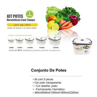 Kit 5 Peça Potes Herméticos Plastico Para Marmita Comida Mantimentos Micro-ondas Alimentos Geladeira em Oferta na Shopee