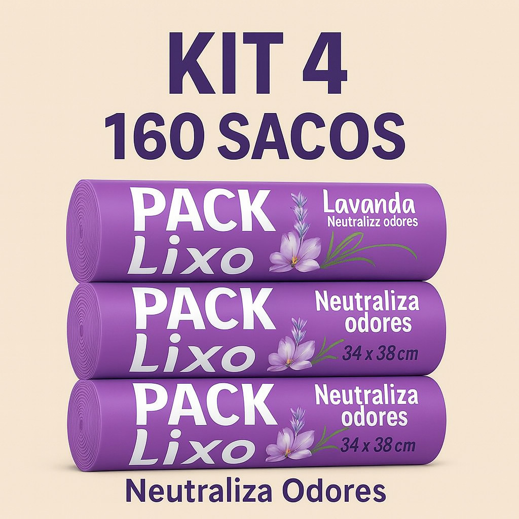 Sacos de Lixo Perfumados Lavanda Kit 4 160 Sacos Para Pia Banheiro 34x38cm Neutraliza Odores
