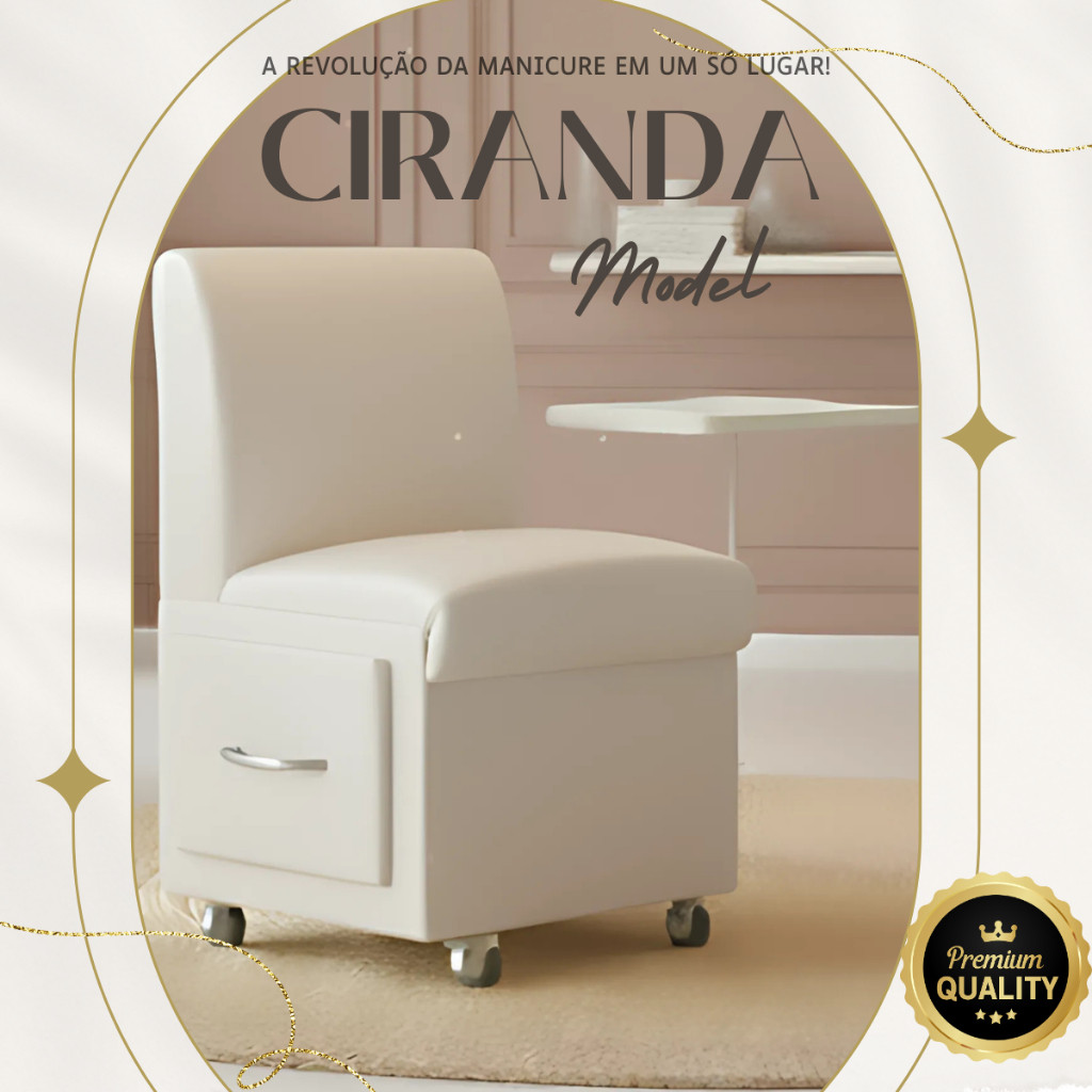Cadeira Ciranda bege  Manicure Carrinho Gaveta Móvel Salão Apoio de Mão Esmalte Rodinha