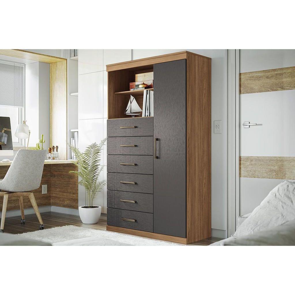 Cômoda de Quarto Marabá 1.6 c/ 1 Porta 2 Nichos e 6 Gavetas Jatoba Atacama/Grafitte - Santos Andirá em Oferta na Shopee