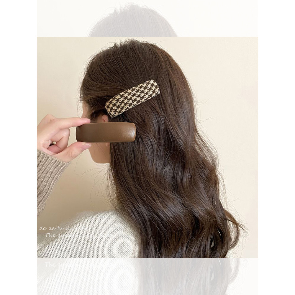 Merad elegante Houndstooth grampo de cabelo franja lateral bb clipe Retro café cor franja clipe de cabeça traseira clipe