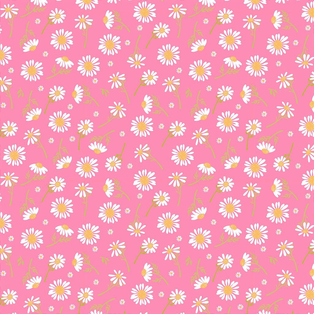Tecido Tricoline Margaridas Fundo Rosa - Peripan - 50 x 150 cm