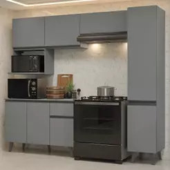 Armário De Cozinha Completa 240 Cm Cinza Nice Madesa 08