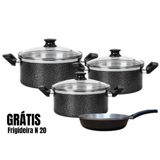 Kit Jogo de Panelas 4 peças Alumínio Tampa de Vidro com Frigideira em Oferta na Shopee