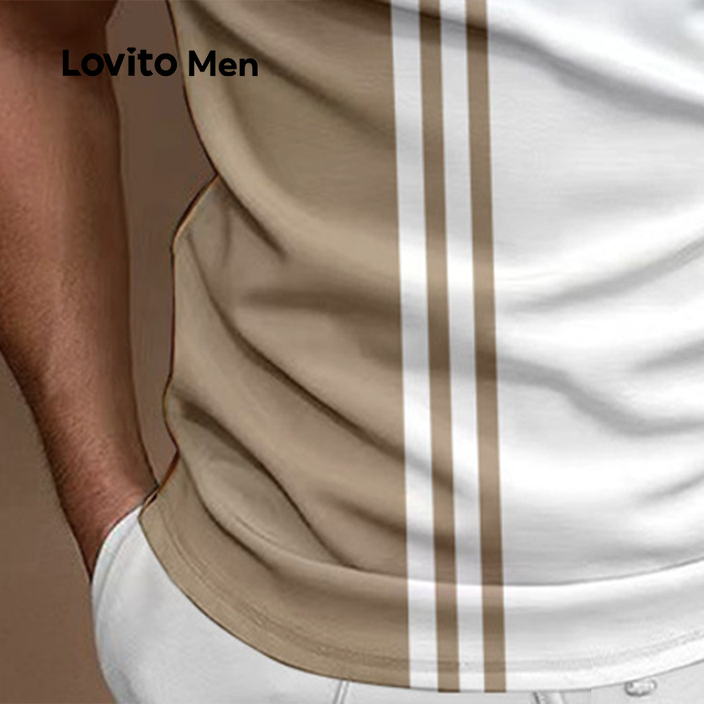 Detalhes do Lovito Refine Camisa Polo Masculina Color Block Casual Primavera Verão Multicolorida LNE110135