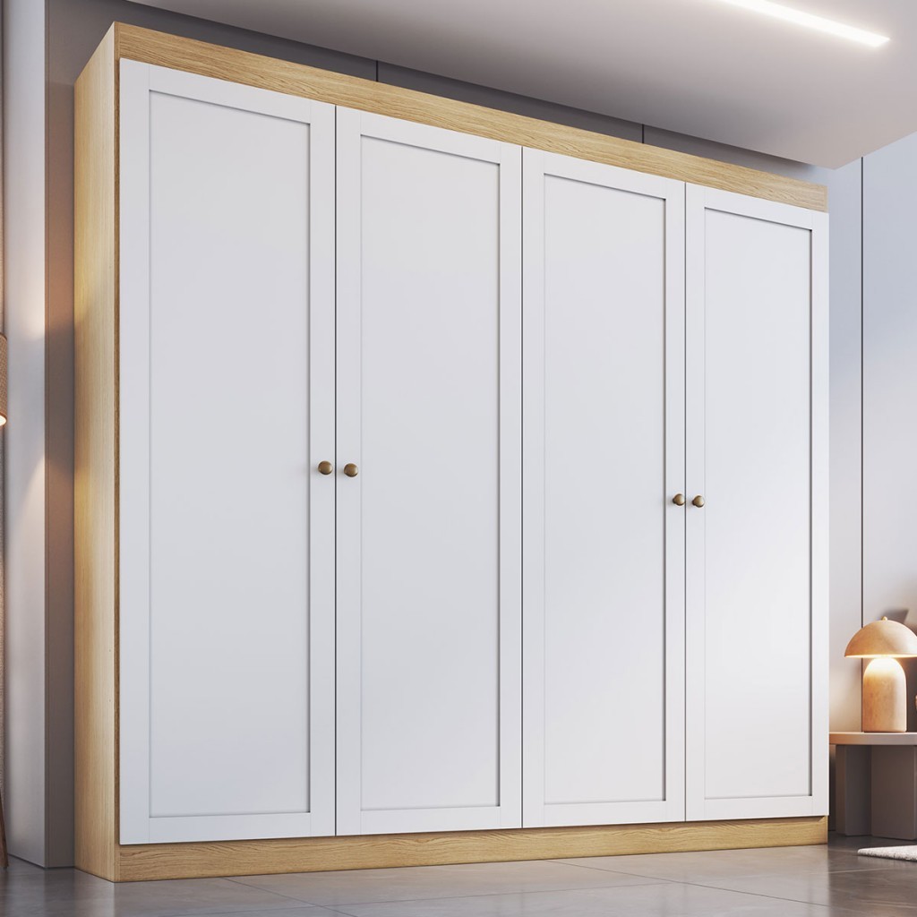 Guarda-Roupa 4 Portas Savana/Branco Fosco - Genialflex em Oferta na Shopee