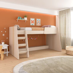 Cama Infantil Alta Solteiro com Escada Isis Mobikasa