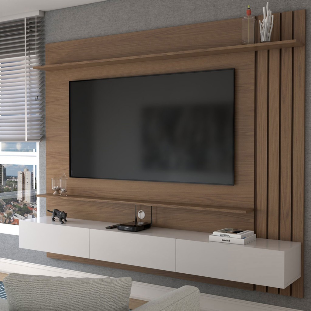 Painel para TV Até 70 Polegadas Christiania Ripado Preto/Freijó - Panorama Móveis em Oferta na Shopee