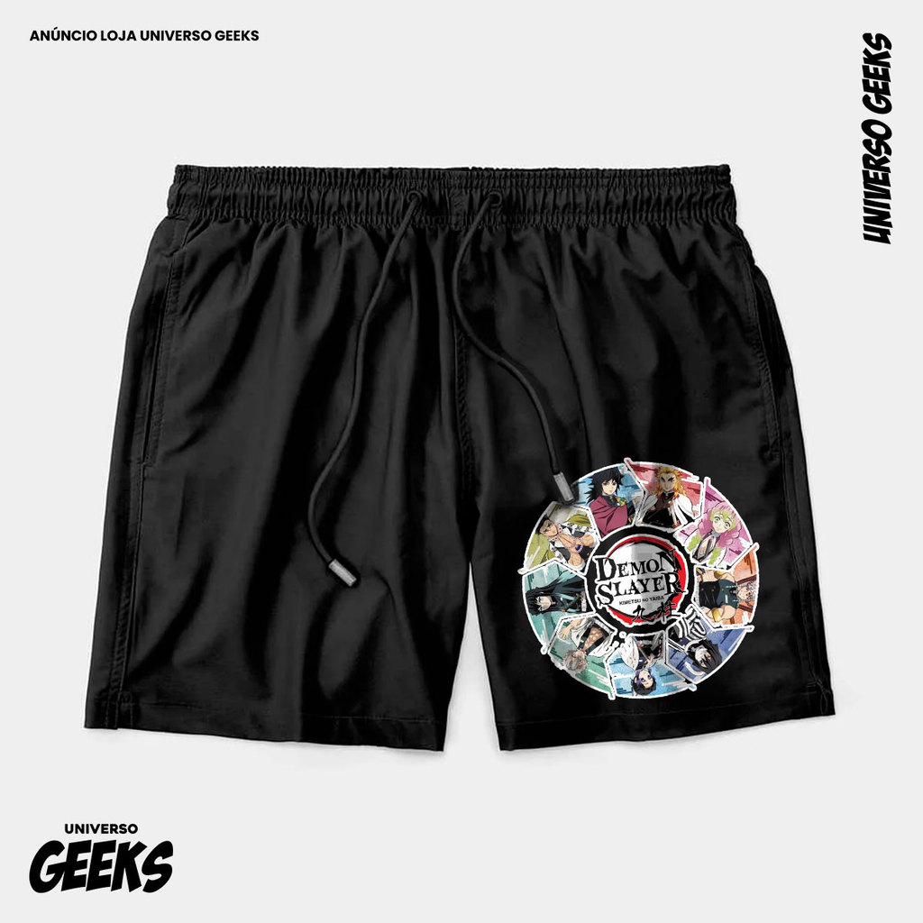Bermuda Tactel Demon Slayer Hashiras Pilares Short Confortável Com Elastano Ideal Lazer Treino Esportes Praia