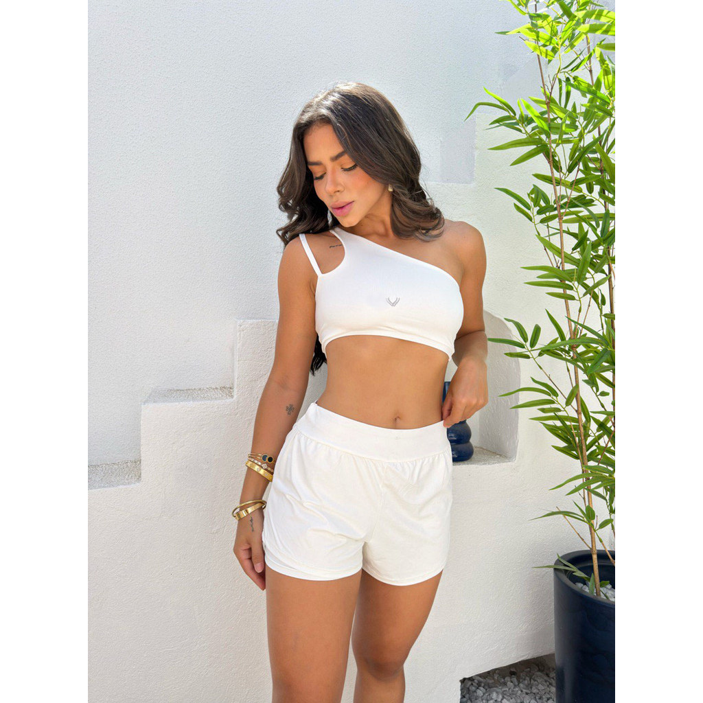 Conjunto feminino fitness com short duplo e top com bojo removivel - Manu