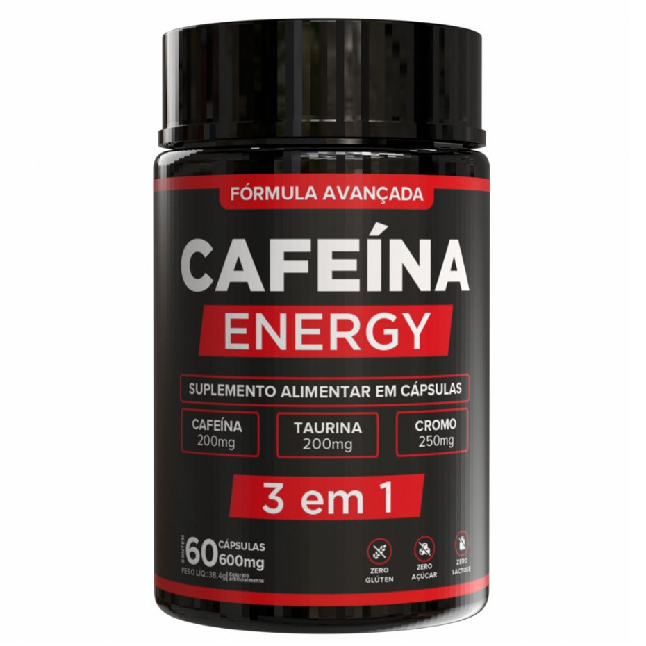 Cafeína Taurina e Cromo + Energia, Foco e Performance Máxima - 60 Cápsulas Envio Imediato