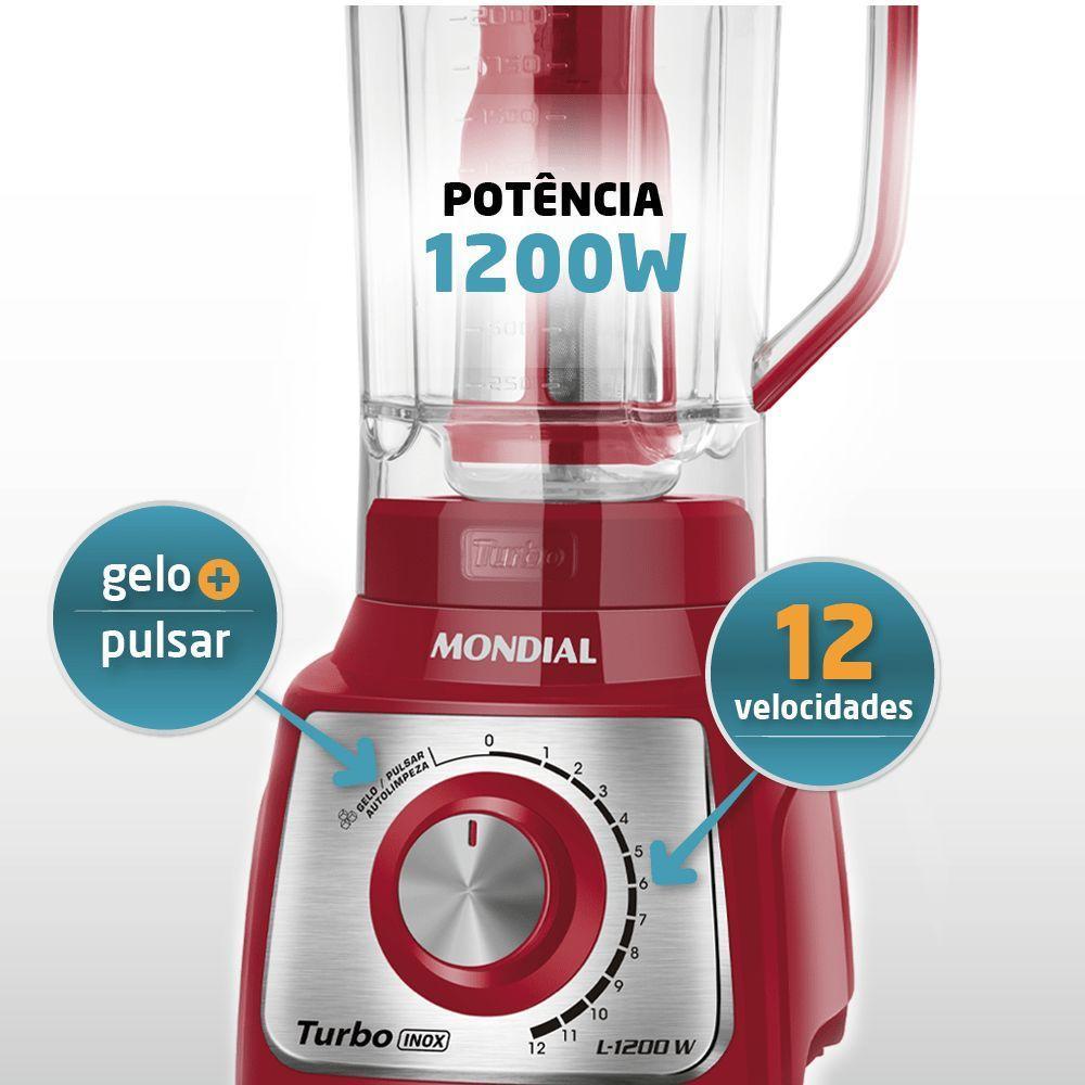 Liquidificador Mondial Turbo Inox L-1200 Ri Liquidificador-127v-vermelho-inox · foto 2