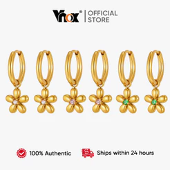 Vnox Zircon Cubic Flower Pingente Dangle Brincos Ouro Aço Inoxidável Hipoalergênico Para Mulheres Meninas Bonito Jewely