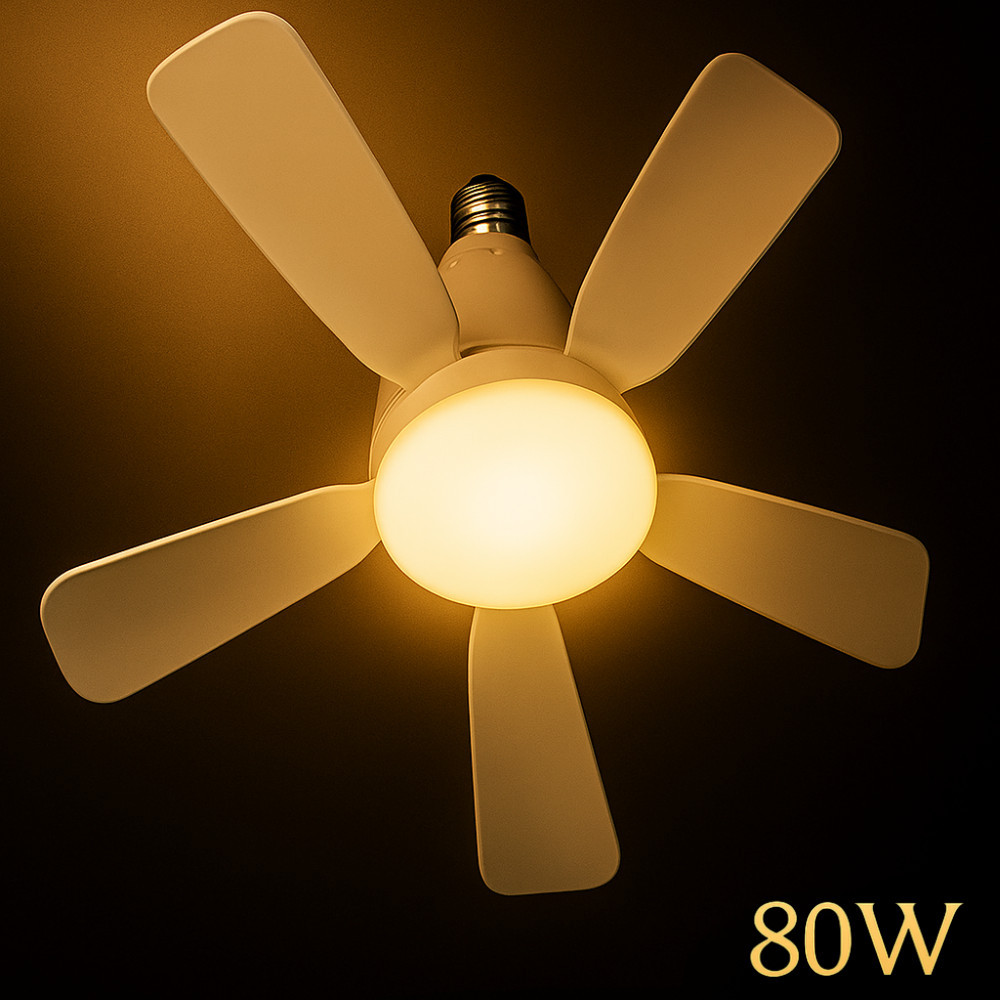 Imagem Ventilador de Teto 80w Bivolt 5 helices Oval LED Com bulbo 3 Cores E27 Controle Função Timing