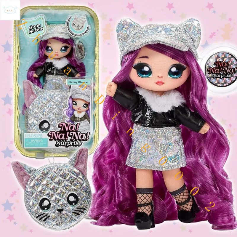 Na Na Na Surpresa Kawaii Menina Estatueta Série 2-em 1 Moda Metálica Urso de Pelúcia Bolsa Família Menina Boneca Brinque