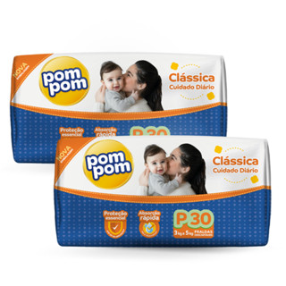 Kit 2x Fralda Pompom Clássica Jumbo P Pacote c/30un em Oferta na Shopee