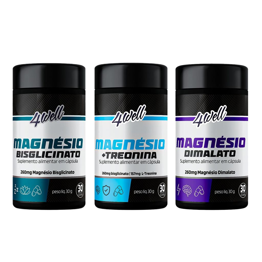 Kit Magnésios Power Magnésio Bisglicinato + Magnésio Dimalato + Magnésio  Treonina