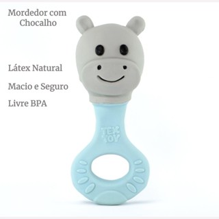Chocalho Mordedor Textoy Bebê Hipopótamo Azul em Oferta na Shopee