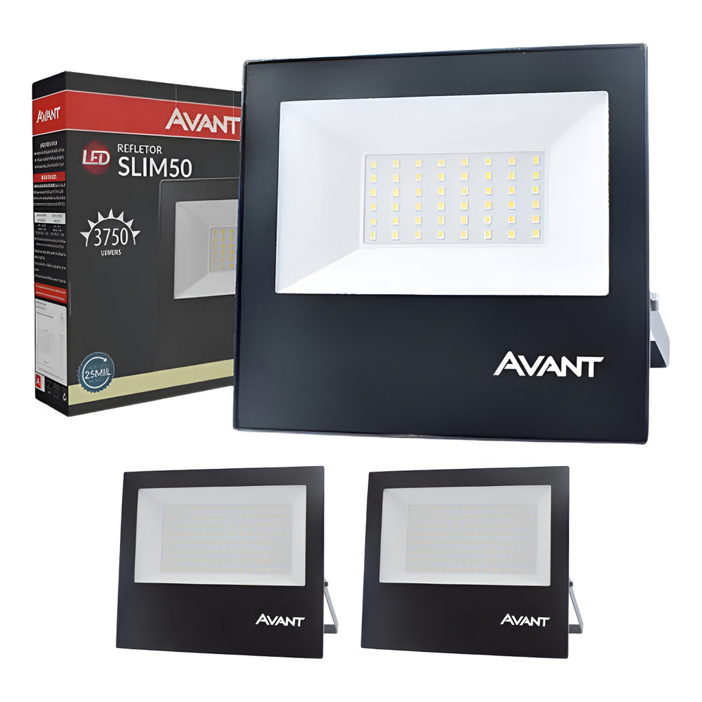 Kit 02 Refletores Led 50w Luz Neutra 4000k Preto Ip65 Bivolt