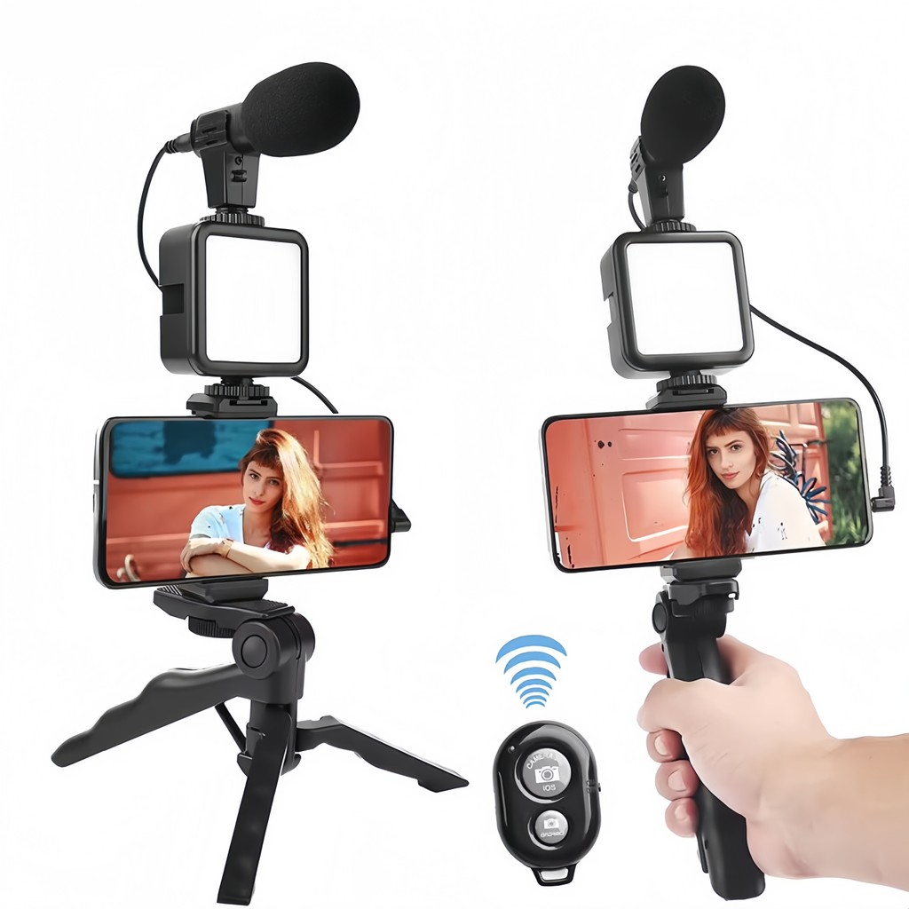 Kit 5 em 1 Tripé Estabilizador: Gimbal + Microfone para Celular – Gravações de Vídeo Estáveis e Clara