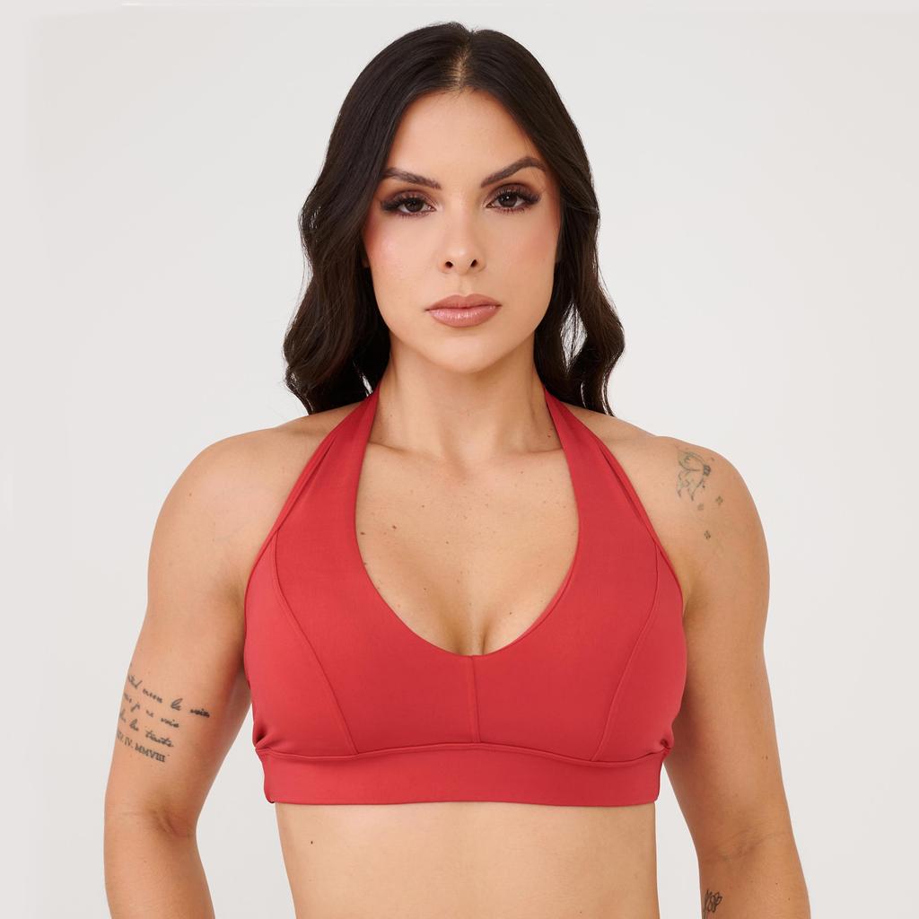 Top Frente Única Vermelho Chilli Poliamida Com Bojo em Oferta na Shopee