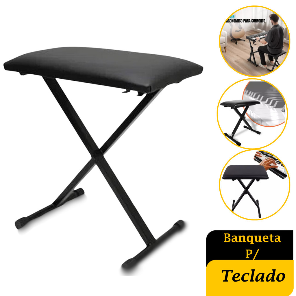 Banco Piano Teclado Almofadado Banqueta Regulável Custoum Sound  Cor Preto