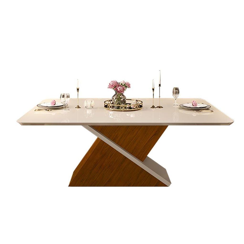 Mesa de Sala Jantar Zafira c/Tampo Madeirado Vidro Curvo 200x100cm Freijó/Off White - DJ Móveis em Oferta na Shopee