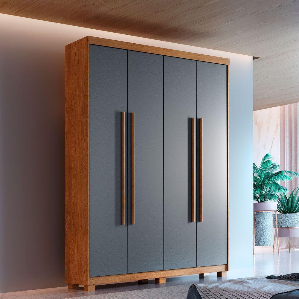 Guarda Roupa Solteiro Heros 4 Portas Com Pés Moderna Imbuia Com Grafite em Oferta na Shopee