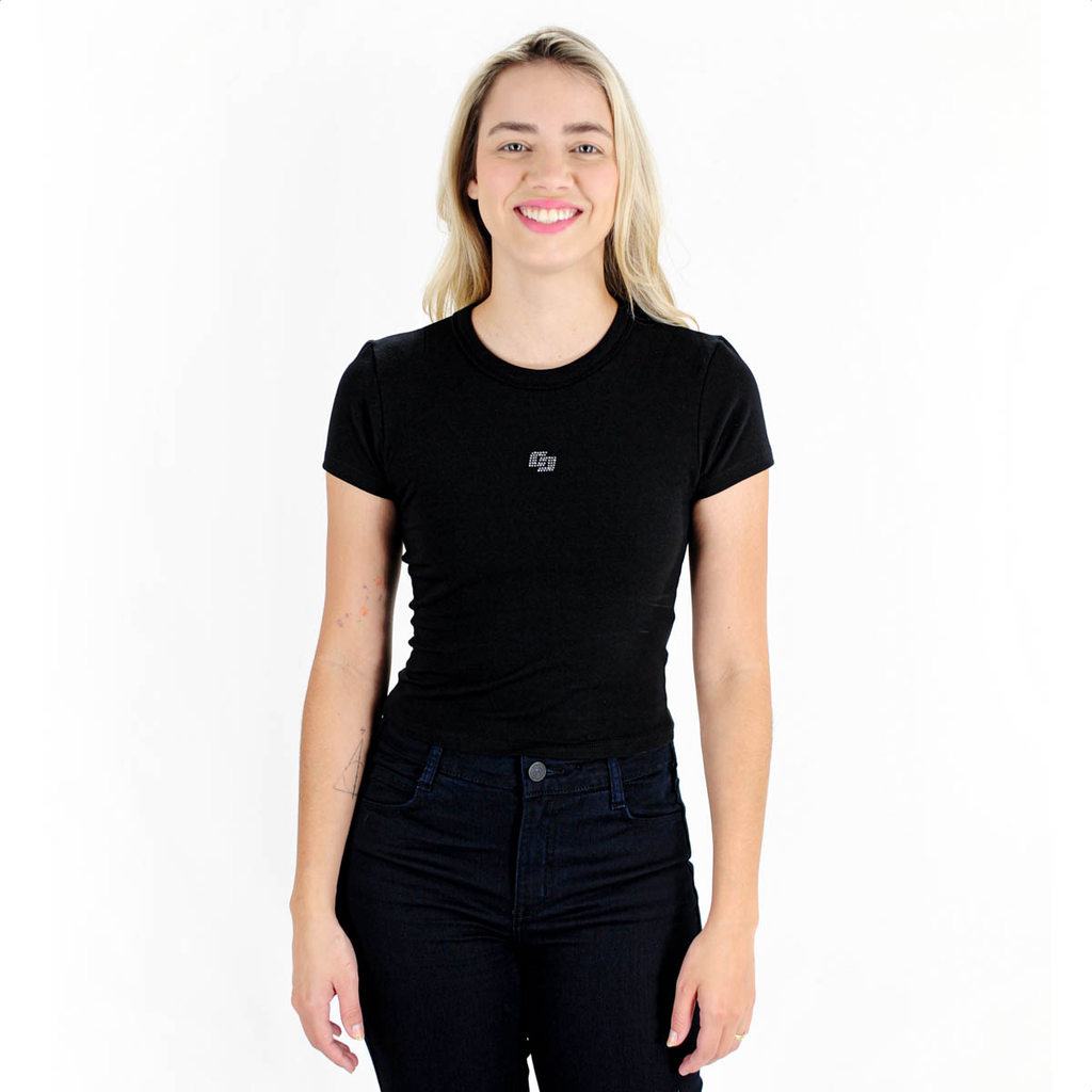 Camiseta Colcci New Strass Preto - Feminino em Oferta na Shopee